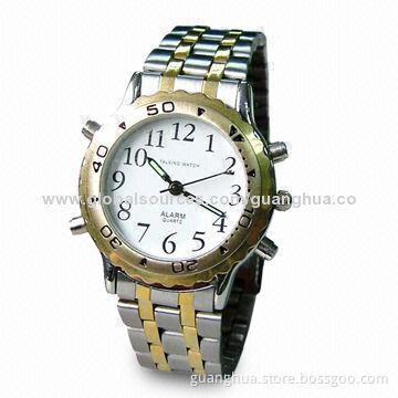Talking Wristwatch, Coming with Date Talking and Daily Alarm Function, Made of Metal